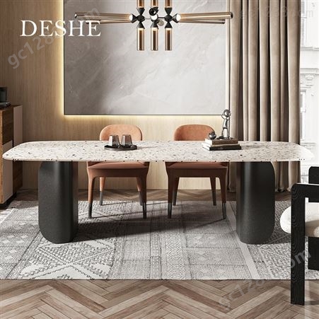 北欧大理石餐桌现代简约大户型家用长方形水磨石吃饭桌椅子组合
