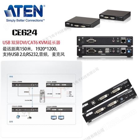ATEN宏正150米双屏USB DVI双显HDBaseT2.0 KVM信号延长器  CE624