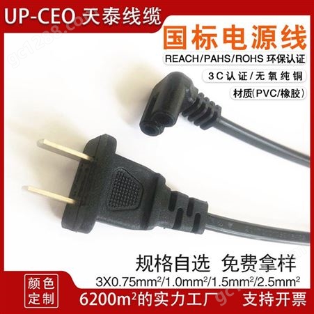 供应两芯直头中国插头线 小米国标电源线 二极CCC电源插头