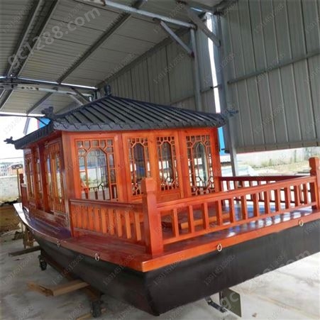 5米小型画舫船水上观光餐饮船景区水库游览船景观实木电动船