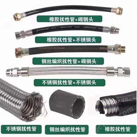 防爆挠性连接软管/穿线钢丝编织304不锈钢接头橡胶定制/阻燃/耐腐