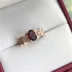 跨境欧美流行戒指 蛋形镶红色钻戒指婚戒 银镀玫瑰金微锆石戒指