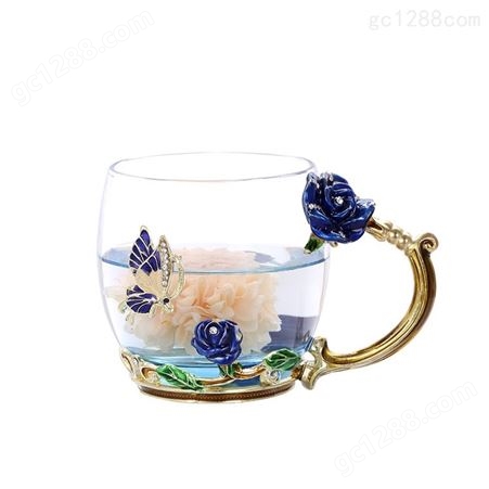 创意珐琅水杯茶杯套装高温水晶玻璃杯带把办公家用商务礼品咖啡杯