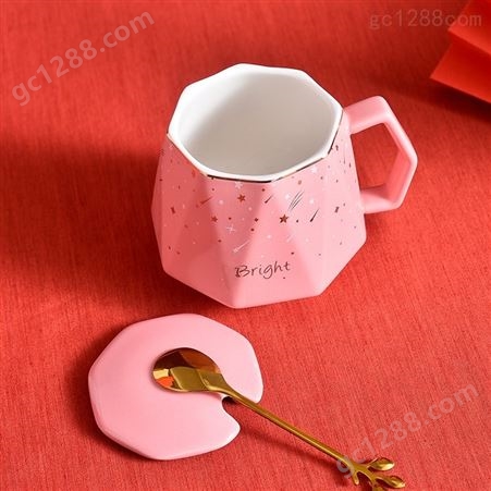 创意钻石杯子星空马克杯咖啡杯带盖勺伴手礼陶瓷杯礼盒装活动logo