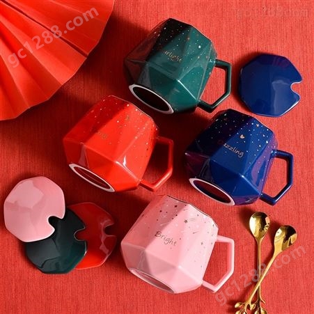 创意钻石杯子星空马克杯咖啡杯带盖勺伴手礼陶瓷杯礼盒装活动logo