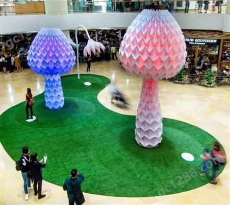 机械互动蘑菇树 商场美陈艺术装置 七彩发光蘑菇树